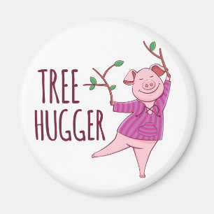 Tree Hugger Cute Hippy Pig Magnet