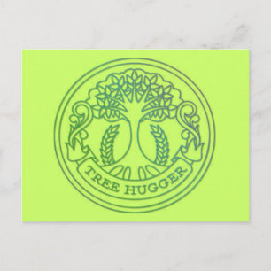 Tree hugger, hippy badge postcard