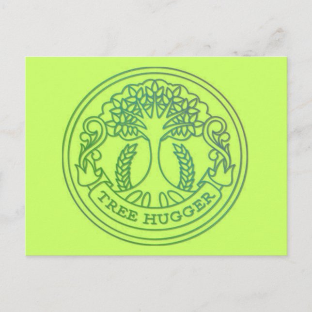 Tree hugger, hippy badge postcard (Front)