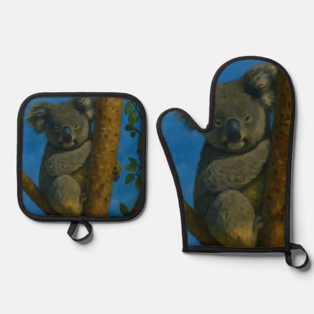 Tree Hugger – Koala in the Canopy Oven Mitt & Pot Holder Set (Front)