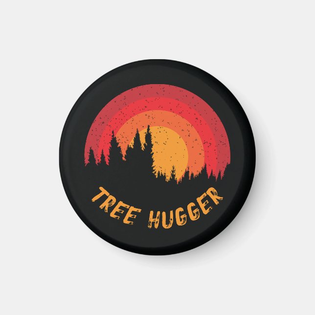 Tree Hugger Retro Distressed Environmentalist Magnet (Front)
