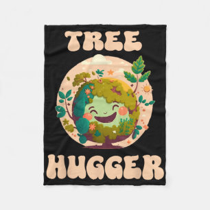 Tree Hugger Vintage Retro Nature Environmental Ear Fleece Blanket