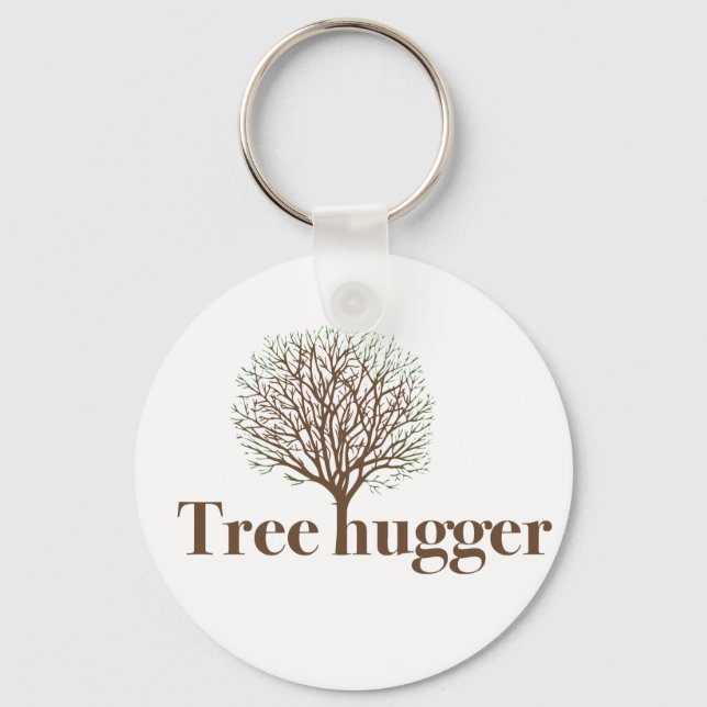 Tree Hugger w/ tree illustration Key Ring (Front)