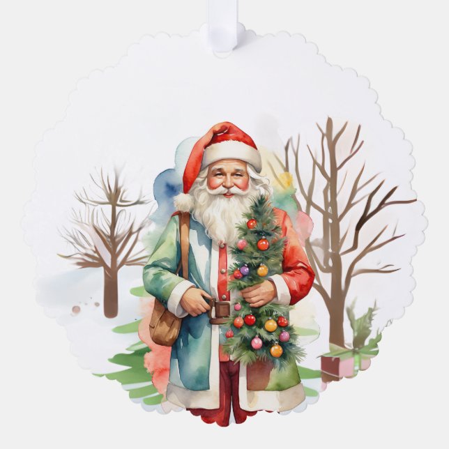 Tree Hugging Santa Paper Ornament Card (Front)