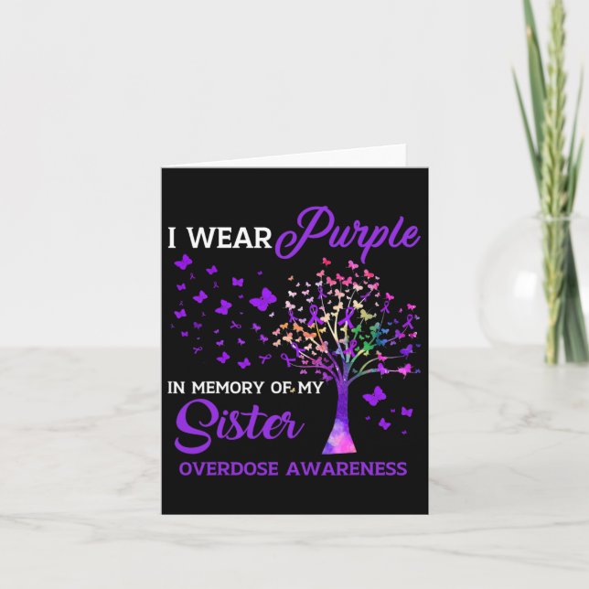 Tree I Wear Purple Memory Of Sister Overdose Aware Card (Front)