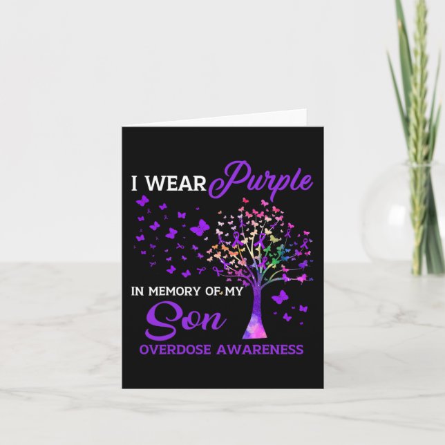 Tree I Wear Purple Memory Of Son Overdose Awarenes Card (Front)