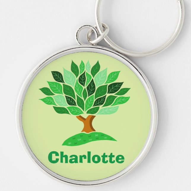Tree Illustration with Green Leaves. Add Name. Key Ring (Front)