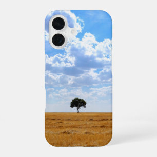 Tree in an harvested wheat field iPhone 16 case