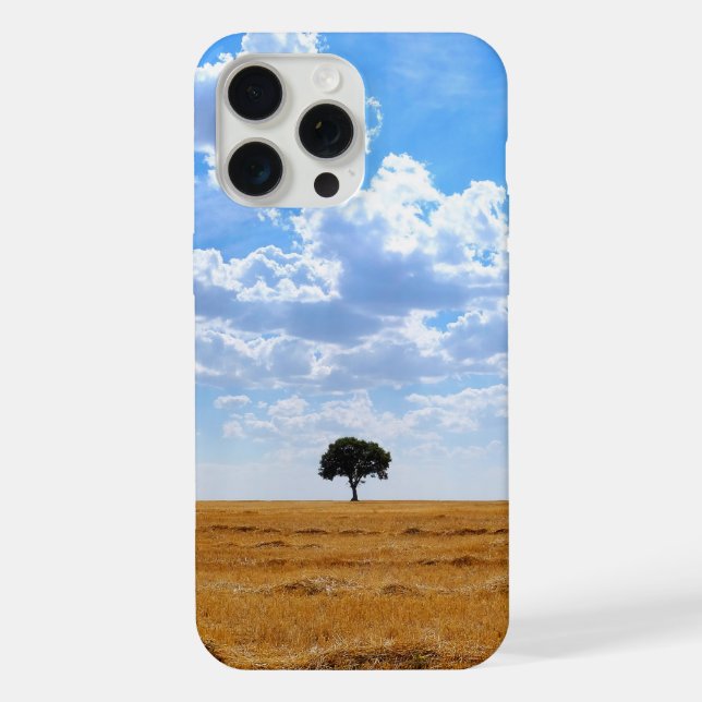 Tree in an harvested wheat field  iPhone case (Back)