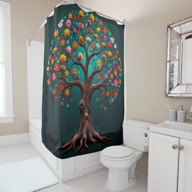 Tree in Bloom with Multi colored Flowers  Shower Curtain (In Situ)