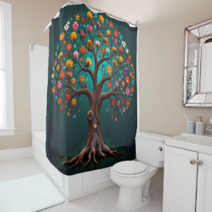 Tree in Bloom with Multi coloured Flowers Shower Curtain