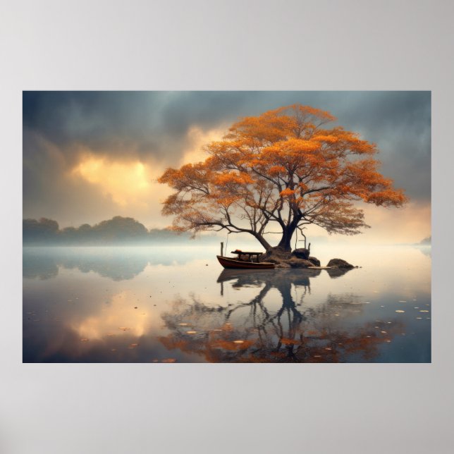 Tree In Calm Lake Serene Landscape  Poster (Front)