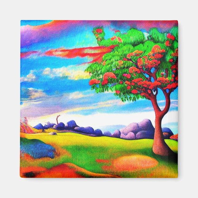 Tree in rocky meadow magnet (Front)