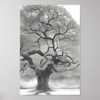 Tree in Shades of Grey Poster