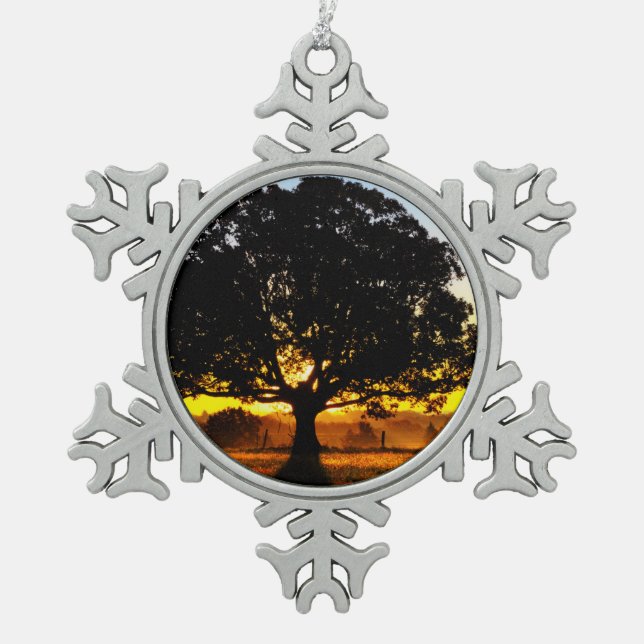 Tree in the Morning Snowflake Pewter Christmas Ornament (Front)