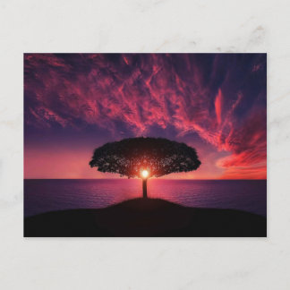 Tree in the sunset postcard