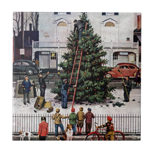 Tree in Town Square Ceramic Tile (Front)