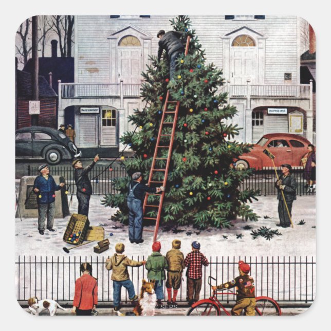 Tree in Town Square Square Sticker (Front)
