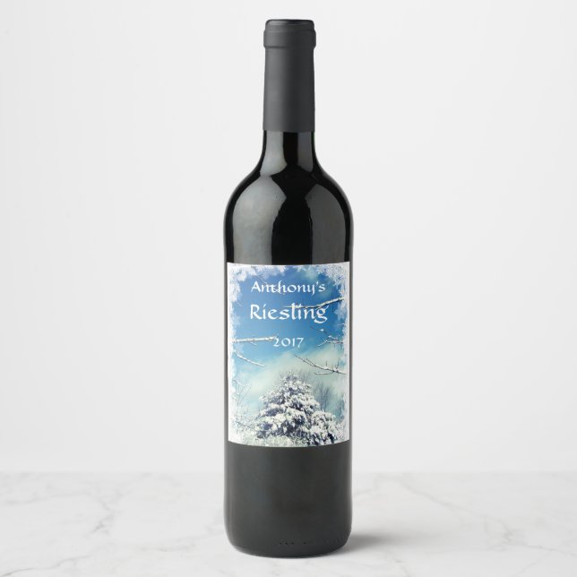 Tree in White Snow Christmas Wine Label (Front)