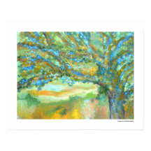 Tree Landscape Modern Teal Green Blue Painting
