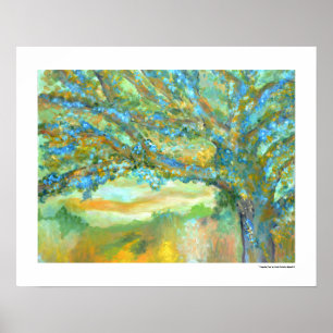 Tree Landscape Modern Teal Green Blue Painting Poster