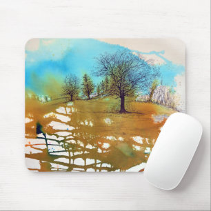 Tree Landscape Watercolor Art Mouse Pad