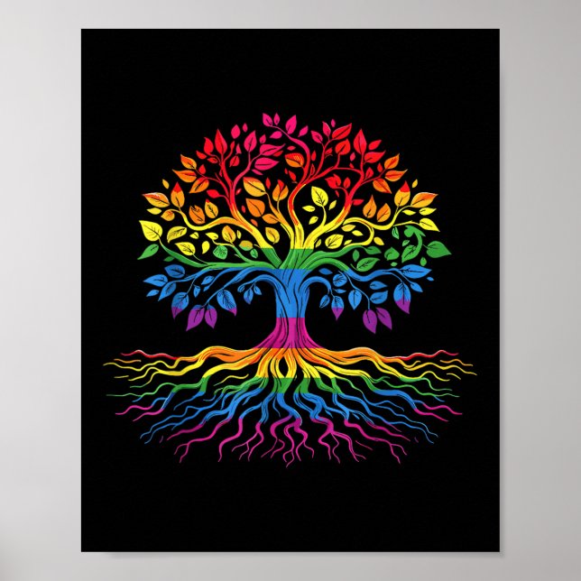 Tree Life Rainbow Lgbt Cool Gay Pride Flag Ally  Poster (Front)