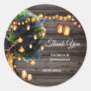 Tree lights rustic oak country wood lantern  classic round sticker