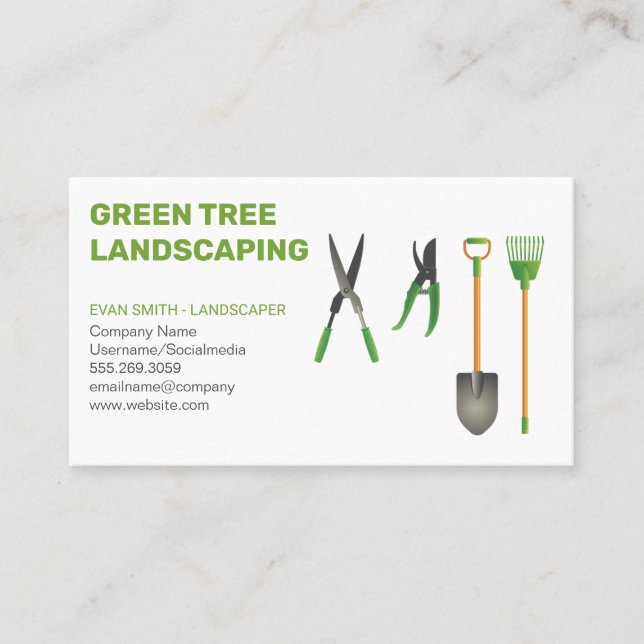 Tree Logo | Landscaping | Garden Tools | Lawn Business Card (Front)