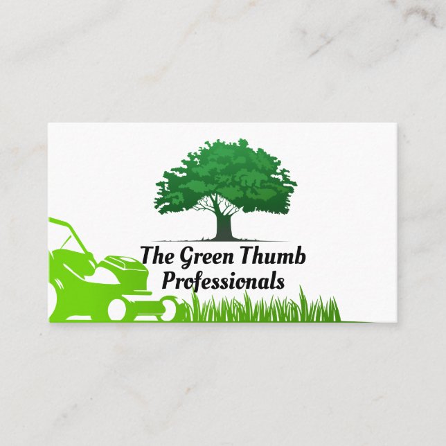 Tree Logo | Lawn Mower and Grass Business Card (Front)