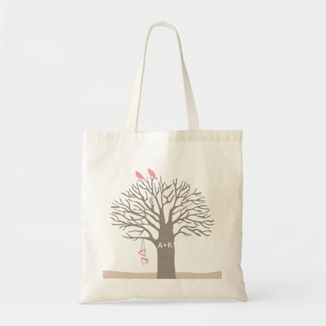Tree Love Birds Love Initial Custom Tote Bag (Front)