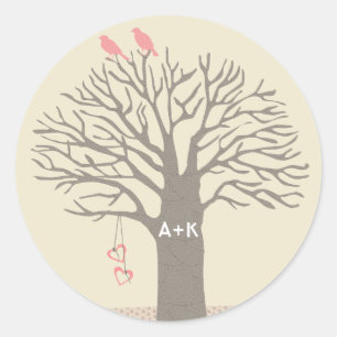 Tree Love Birds Love Initials Custom Sticker Round