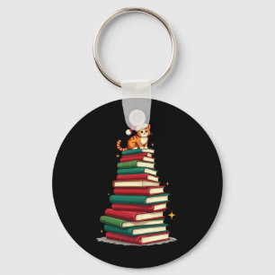 Tree Love Reading Books Cat Librarian Funny Christ Key Ring