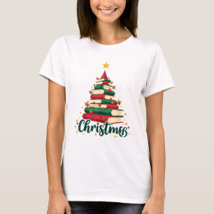 Tree Love Reading Books Librarian Funny Christmas T-Shirt