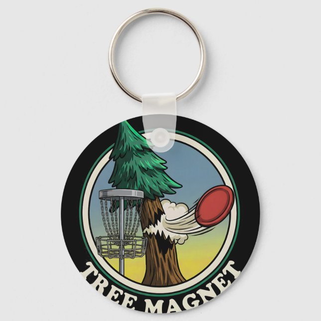 Tree Magnet Funny Disc Golf Player Humour  Key Ring (Front)