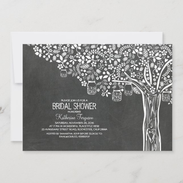 Tree Mason Jar Lights Chalkboard Bridal Shower Invitation (Front)