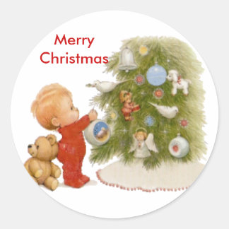 tree, Merry Christmas Classic Round Sticker