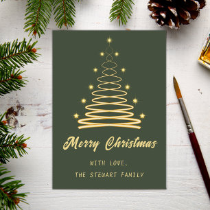 Tree Merry Christmas Forest Green Holiday Card