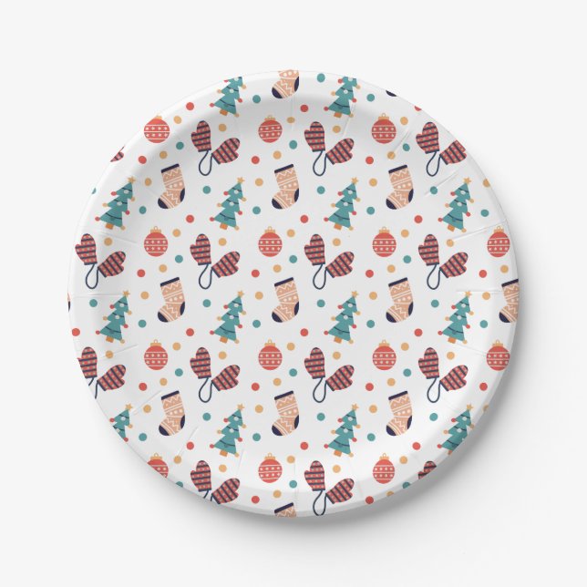 Tree Mittens Stockings and Baubles Christmas  Paper Plate (Front)