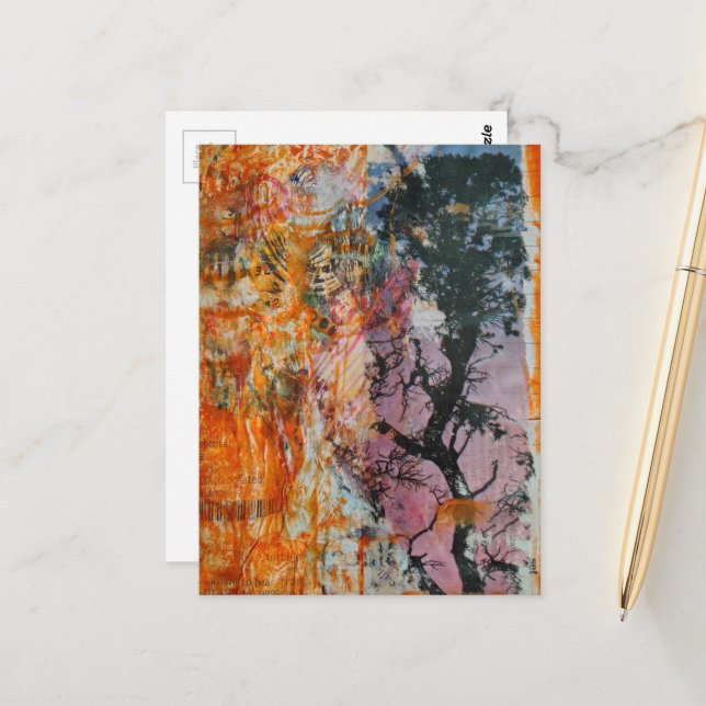 Tree Mixed Media Collage Postcard (Front/Back In Situ)