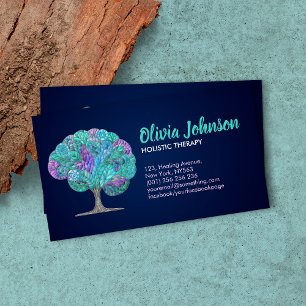Tree Mosaic Art -Turquoise and Purple Business Card