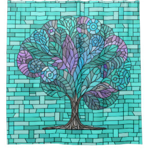 Tree Mosaic Art -Turquoise and Purple Shower Curtain