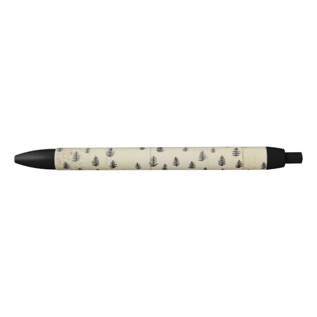 Tree Mountain Illustration Pattern Rustic Black Ink Pen (Front)
