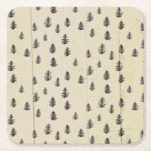 Tree Mountain Illustration Pattern Rustic Square Paper Coaster