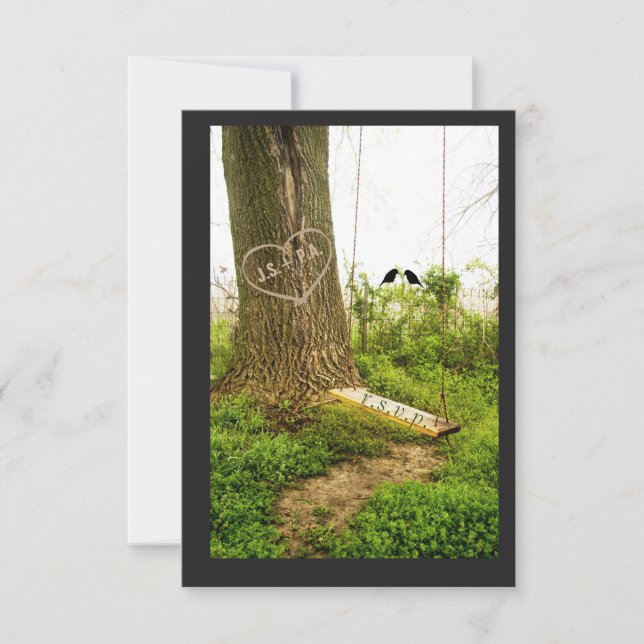 Tree n Swing w Birds Country Wedding RSVP Cards (Front)