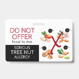 Tree Nut Food Allergy Alert Label ID Badge