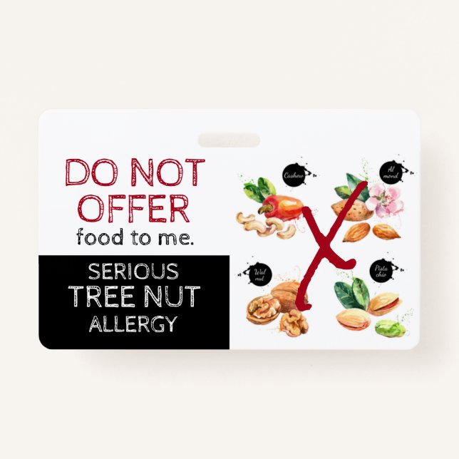 Tree Nut Food Allergy Alert Label ID Badge (Front)