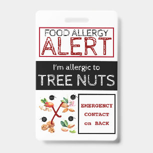 Tree Nut Food Allergy Alert Label ID Badge