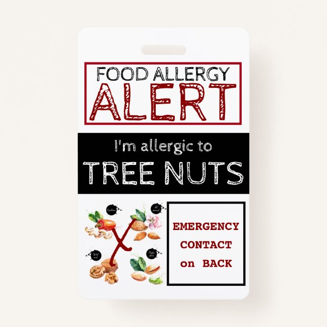 Tree Nut Food Allergy Alert Label ID Badge (Front)