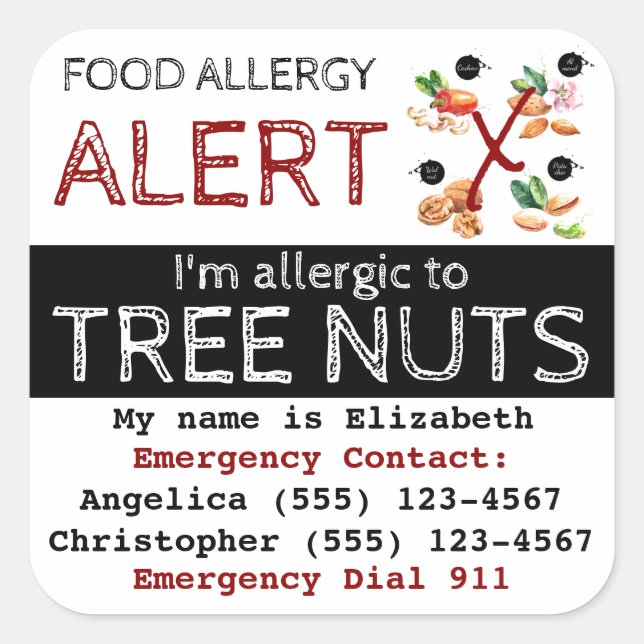 Tree Nut Food Allergy  Square Sticker (Front)